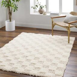 Livabliss Willa Mabini Shaggy Berber Style Floor Covering 160x220 cm – Abstract Plush Thick Pile for Living Room & Bedroom, Easy Care, Cream & Light Beige