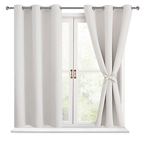 Hiasan Blackout Curtains for Bedroom - Thermal Insulated & Light Blocking Window Curtains for Living Room/Kids Room, 2 Drape Panels Sewn with Tiebacks, Ivory, 42 x 54 Inch