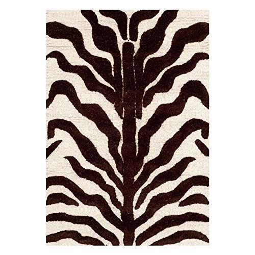 Safavieh Zebra Indoor Hand Tufted Rectangle Area Rug, Cambridge Collection, CAM709, in Ivory / Brown, 91 X 152 cm for Living Room, Bedroom or Any Indoor Space