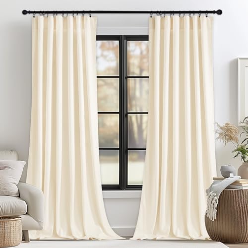StangH Thick Velvet Curtains 2 Panels Set - Rod Pocket Light Blocking Living Room Drapes Extra Long High Ceiling Tall Curtains for Villa/Hall/Hospital, Ivory, 52 x 108 inches