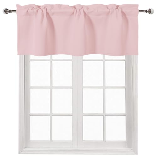 DWCN Blackout Valance for Kitchen Rod Pocket Window Valance Curtains for Windows Living Room/Basement 36 x 16 inch Long,1 Panel, Blush Pink