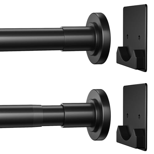 "CorkLatta Matte Black Shower Curtain Rod,1 Inch Diameter Stainless Steel Adjustable Spring Tension Rods 32 to 80"",With Holders,Anti-Slip,No Drilling"