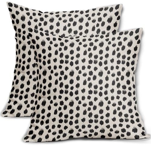 Black Cream Polka Dot Pillow Covers 22x22 Set of 2 Outdoor Modern Art Throw Pillows Boho Design Brush Strokes Decorative Pillowcase Square Cushion Cover Linen Pillow Case for Home Sofa Couch Bed
