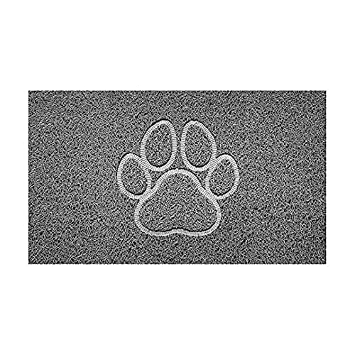Nicoman Embossed Spaghetti Door Mat Dirt-Trapper Jet-Washable Doormat 70x43cm (Grey, PAW Shape) - Use Indoor or Sheltered Outdoor