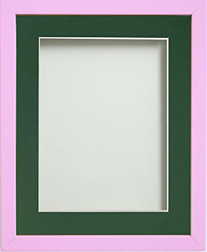 Frame Company Jellybean Range Pink Wooden 8x6 inch Picture Photo Frame with Bottle Green Mount for Image 6x4 inch * Choice of Colours & Sizes* Fitted with Perspex