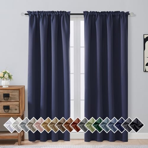 OVZME Navy Blue Blackout Curtains for Bedroom 78 Inch Length 2 Panels Set, Solid Thermal Insulated Energy Saving Window Curtains for Living Room, Dual Rod Pocket Window Drapes, 2x40Wx78L Inches