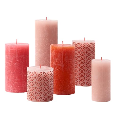 Bolsius Rustic Candle Gift Set - Poppy Sunset - Box of 6 Candles - Long Burning Time - Household Candle - Interior Decoration - Unscented - Includes Natural Vegan Wax - No Palm Oil