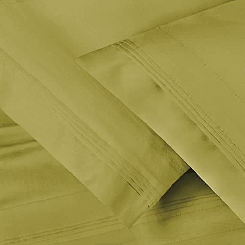 SUPERIOR 600-Thread Count Egyptian Cotton 2-Piece Standard Pillowcase Set, Olive Green