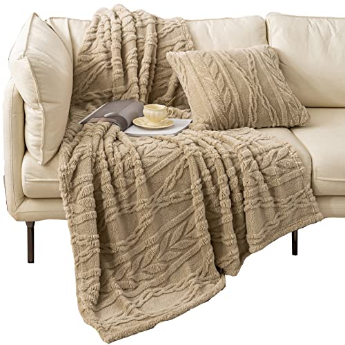 "YUSOKI Sherpa Throw Blanket-3D Stylish Design Super Soft Fuzzy Cozy Warm Blanket Thick Plush Fluffy Furry Blankets for Teen Girls Women Couch Bed Sofa Chair Men Boys Gift(Tan,50""x65"")"