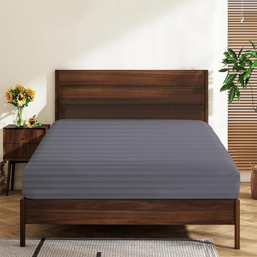"Twin XL Size 100% Egyptian Cotton Fitted Sheet, 600 Thread Count 16"" Deep Pocket, Ultra-Soft Hotel Luxury, Durable, Breathable and Comfy Bottom Sheet (1 Pack Twin XL Fitted Sheet, Dark Grey)"