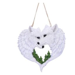 Nemesis Now Snow in Love Hanging Sculpture, 20cm Resin Wolf Wall Art, Cast in the Finest Resin, Expertly Hand-Painted, White