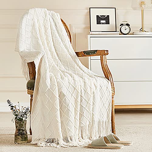 "inhand Knitted Throw Blanket for Couch and Bed, Soft Living Room Home Decor Knitted Blanket with Tassel, Outdoor Lightweight Breathable Summer Blanket, Farmhouse Warm Woven Decorative, 50""x60"""