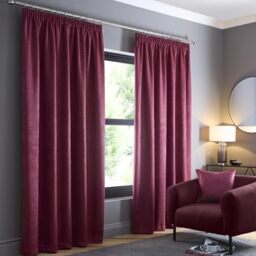 Fusion Wine Red Curtains W66 x L54 – 100% Cotton Pencil Pleat – Thermal & Blackout Drapes – 2 Panels – Claret Window Treatment for Bedroom & Living Room