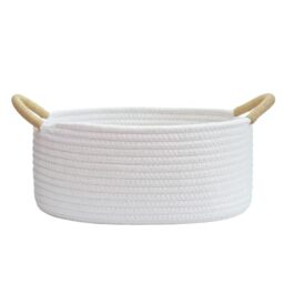 "Yimi's Dream Gift Baskets Empty, Small Basket for Organizing, White Cotton Rope Basket with Handle for Decor, Baby Cat Dog Toy (Oval, 12""x 8""x 5"")"