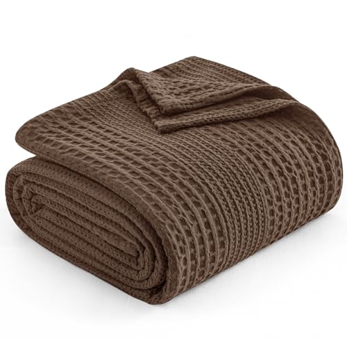 "PHF Lightweight Waffle Weave Blanket King Size, Breathable & Ultra Soft, 104""x 90"" Soft & Cozy Thin Blanket for Spring & Summer & Hot Sleepers, Bed, Home Decor - Chocolate"