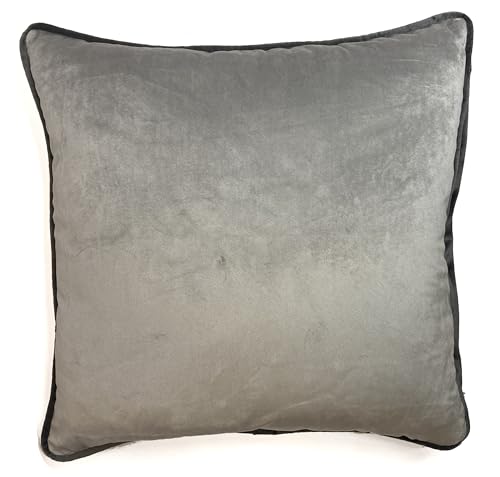 Rapport Home Piped Velvet Reversible Square Cushion Cover 43 x 43cm Charcoal and Silver
