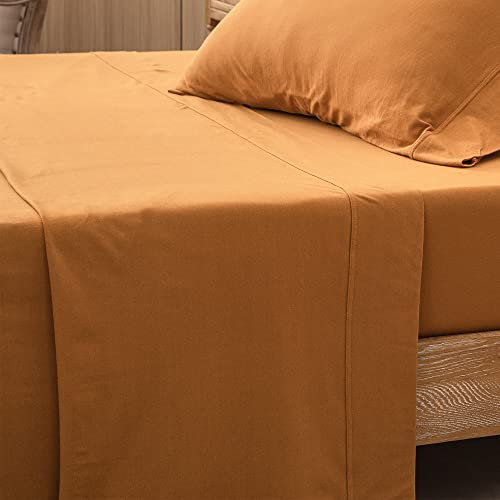 PURE ERA Jersey Knit Flat Top Sheet Only 100% T-Shirt Heather Cotton Super Soft Comfy Breathable (1-Pack, Queen, Burnt Orange)