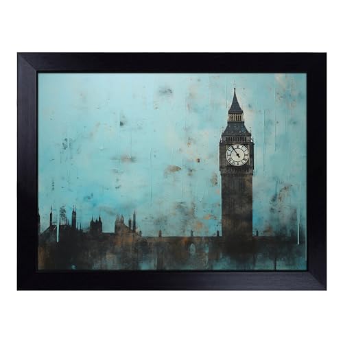 Lap Tray with Bean Bag Cushion, Big Ben Minimalism - Handmade in the UK, Raised Wooden Edge, Padded Cushion, Heat-Resistant Wipe-Clean Surface, for Meals, Laptops and Crafts