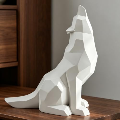 White Howling Wolf Figurine Statue for Home Decor - 7in L ?? 5.8in H White Howling Wolf Statue, Eco-Friendly Resin Modern Wolf Figurine for Home Office Shelf Decor & Gift
