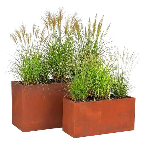 Relaxdays Planters, 2 sizes, rust effect, garden, patio, rust-brown - balcony, steel planter boxes