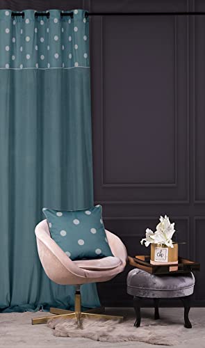 Chic Dots Velvet Curtain 140 x 270 cm with Eyelets Turquoise