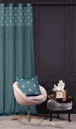 Chic Dots Velvet Curtain 140 x 270 cm with Eyelets Turquoise