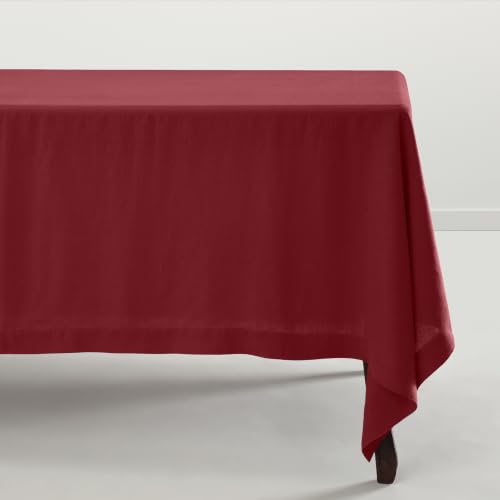 Solino Home Linen Tablecloth 70 x 70 Inch ??? Prewashed Red, 100% Pure Linen Wide Tablecloth ??? Sonoma, Natural Fabric Square Table Cover for Christmas, Winter, Indoor, Outdoor