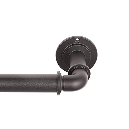 "MODE Industrial Room Darkening Collection 1 1/8"" Diameter Industrial Curtain Rod Set with Steel Wall Mounted Adjustable Curtain Rod, Blocks Light, Fits 72” to 144” Windows, Dark Brown"