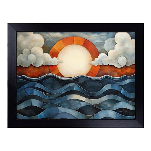 Lap Tray with Bean Bag Cushion, An Art Deco Sunset - Handmade in the UK, Raised Wooden Edge, Padded Cushion, Heat-Resistant Wipe-Clean Surface, for Meals, Laptops and Crafts
