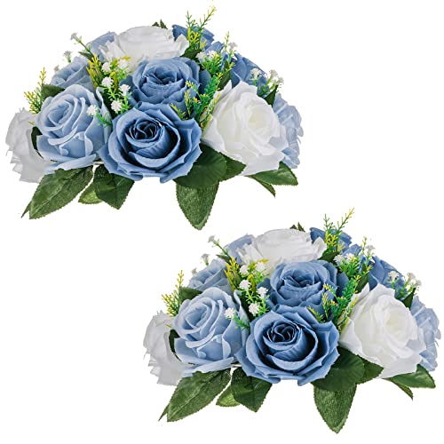 Sziqiqi Blue Flowers Artificial for Decoration Silk Kissing Balls for Wedding - Artificial Flower Ball Center Pieces Decoration for Table Floral Arrangement