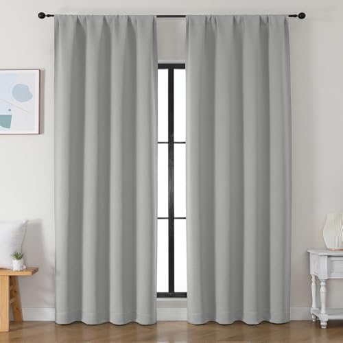 Simplebrand Ava Silver Grey Blackout Curtains for Bedroom 90 Inches Long 2 Panels Set, Solid Privacy Energy Saving Living Room Window Treatment Curtains Blackout Drapes, W50 x L90 Inch, Silver Grey