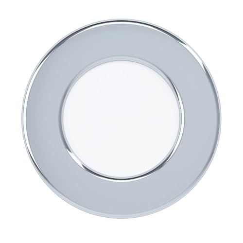 Eglo LED recessed Spotlight Fueva 5, Ø 8.6 cm, Steel and Plastic Light Surface, Chrome, White, Flat Bathroom Spotlight, Shallow 26 mm Depth, Warm White, IP44
