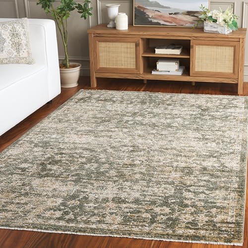 SAFAVIEH Traditional Rug for Living Room, Dining Room, Bedroom - Hazel Collection, Medium Pile, in Green and Beige, 122 X 183 cm