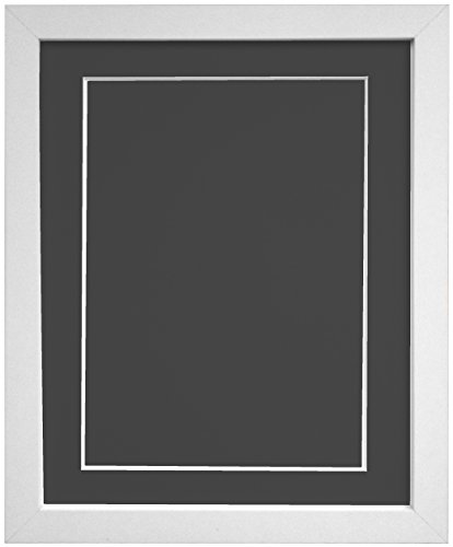 "FRAMES BY POST 25mm wide H7 White Picture Photo Frame with Black Mount and Backing Board A4 for Pic Size 10""x6"""