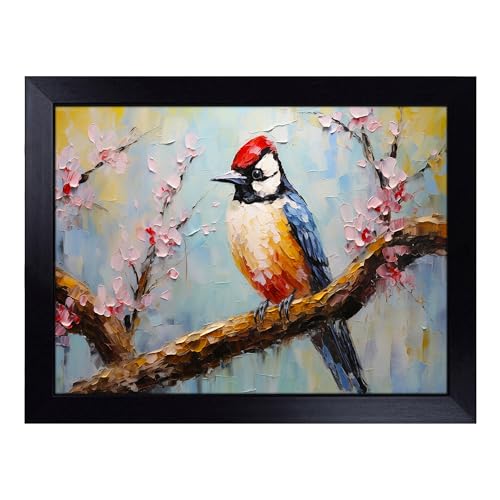 Lap Tray with Bean Bag Cushion, Woodpecker Palette Knife - Handmade in the UK, Raised Wooden Edge, Padded Cushion, Heat-Resistant Wipe-Clean Surface, for Meals, Laptops and Crafts