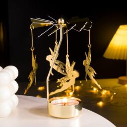 Toptime Spinning Candle Holders, Gold Carousel Tea Light Candle Holders Fairy Themed, Metal Rotary Tealight Holders, Romantic Living Room Accessories for Table Centerpiece, Christmas, Valentine's Day