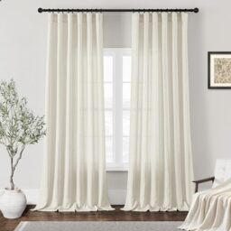 DUKIYO Natural Linen Curtains 84 Inches Long for Living Room Flax Linen Semi Sheer Rod Pocket Belt Hooks Drapes Boho Neutral Privacy Light Filtering Bedroom Cream Curtain 84 Inch Length 2 Panels