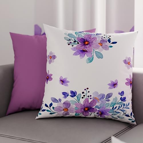 PETTI Artigiani Italiani - Pair of Pillow Cases 80 x 80 cm in Microfibre, Cushions for Bedroom Furniture, Sofa, Living Room, Set of 2 Cushion Covers, Purple Floral Pillowcase, 100% Made in Italy