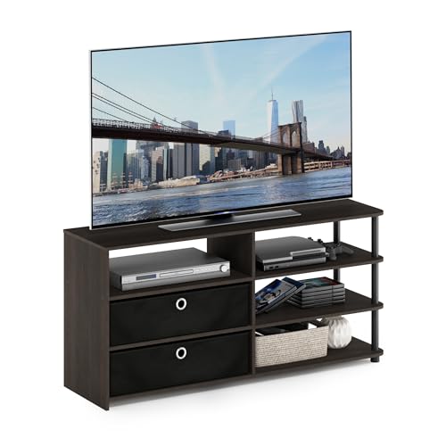 Furinno JAYA TV Stand, Simple Design Entertainment Center, TV Console for TV up to 55-Inch with Bins, for Living Room, Bedroom, Walnut