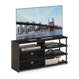 Furinno JAYA TV Stand, Simple Design Entertainment Center, TV Console for TV up to 55-Inch with Bins, for Living Room, Bedroom, Walnut