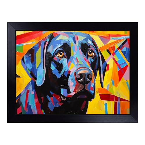 Lap Tray with Bean Bag Cushion, Labrador Retriever Constructivism - Handmade in the UK, Raised Wooden Edge, Padded Cushion, Heat-Resistant Wipe-Clean Surface, for Meals, Laptops and Crafts