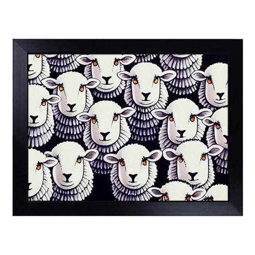 Lap Tray with Bean Bag Cushion, Faces Of The Sheep - Handmade in the UK, Raised Wooden Edge, Padded Cushion, Heat-Resistant Wipe-Clean Surface, for Meals, Laptops and Crafts