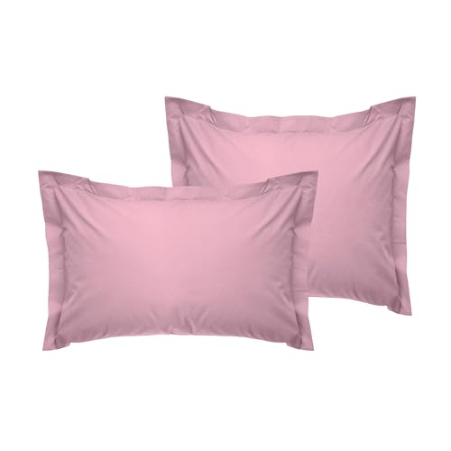 Luxurious Oxford Pillowcase Set (2 Pieces), Dusty Rose, 80 x 80 + 5 cm, 100% Cotton Ranforce, 155 Thread Count - Envelope Closure, Machine Washable at 30°C