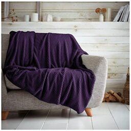 Luxury Popcorn Honey Comb Sofa Bed Blanket, Easy Care Super Soft & Warm Fluffy Settee Waffle Throw, Purple, 200X240