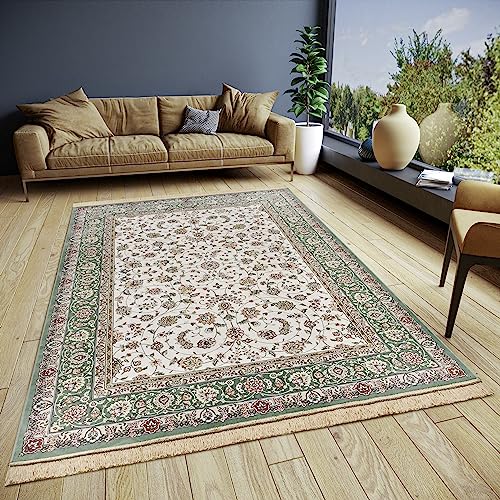 freundin Home Collection Djamila Oriental Rug - Oriental Short Pile Living Room Rug Soft Oriental Rug Classic for Bedroom, Dining Room, Living Room, Hallway - Green, 95 x 140 cm
