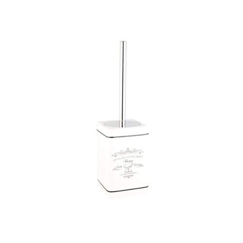 'Axentia Lisbon Bathroom Toilet Accessories Toilet Brush and Holder Ceramic and Metal Cleaning Brush & Holder Bathroom Accessories Container with Front Print, approx. 10.5 x 10.5 x 37 cm – Antique White