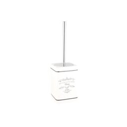 'Axentia Lisbon Bathroom Toilet Accessories Toilet Brush and Holder Ceramic and Metal Cleaning Brush & Holder Bathroom Accessories Container with Front Print, approx. 10.5 x 10.5 x 37 cm – Antique White