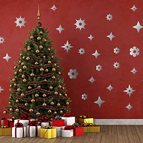WALPLUS Wallplus Christmas Decorations Wall Stickers Merry Christmas Decoration Set Wall Murals Decals Living Room Children Nursery Décor Silver Christmas Snowflakes Stickers, Multicolour
