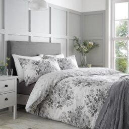 Catherine Lansfield Elinda Floral Reversible Single Duvet Cover Set with Pillowcase Grey