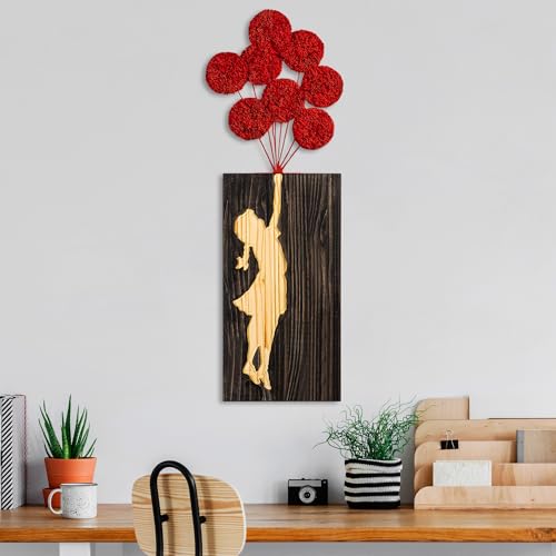 Elegant Decorative Wooden Wall Accessory, 34 x 99 cm, 100% Real Wood (3 cm) & Metal (1.5 mm), Unique Walnut, Brown & Red Finish, Perfect for Home Decor